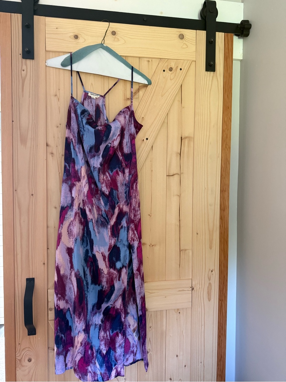 Open Edit Printed Slip Dress in Purple Multi